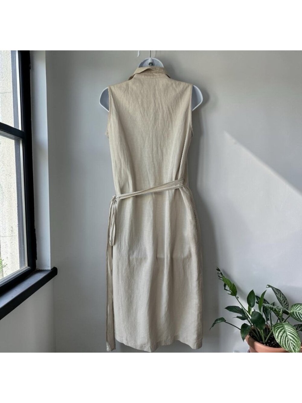 J. McLaughlin Wrap Midi Dress Linen Blend Sand Color Size Small NEW - Picture 4 of 7
